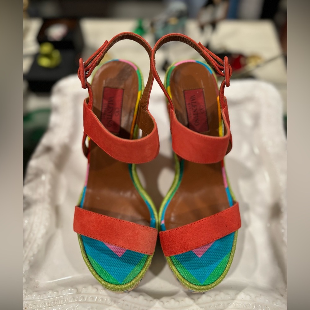 Valentino Rainbow Multicolors Wedge Espadrille Sandal